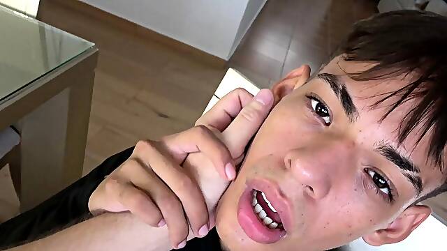 Hot slim twink latino boy huge dick handjob