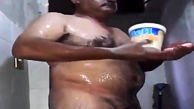 Big-Cock Pakistani Daddy Showers in Locker Room