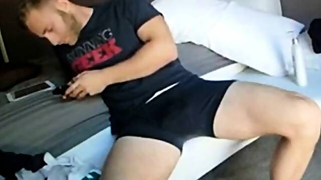 Muscular Hunk Masturbating to Porn