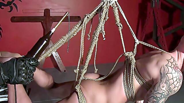 Violet Wand Shocks Bound Sub To Piss