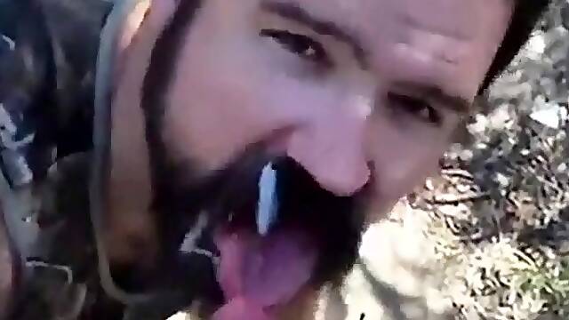 Bearded Daddy Gives Facial in the Woods