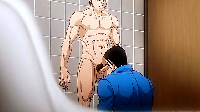 Muscle daddy destroys nerd in public restroom - Gay Anime