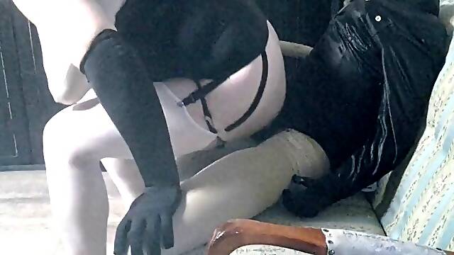 Fat dumb sissy rides doll with dildo