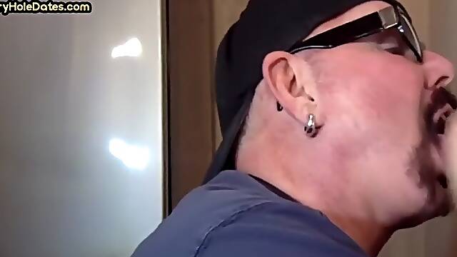 Gloryhole BJ gaydaddy sucks hard dick in homemade sex