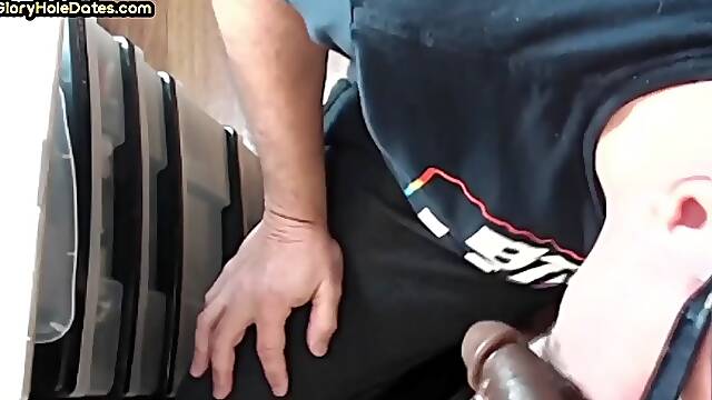 Gloryhole loving mature caught by spycam