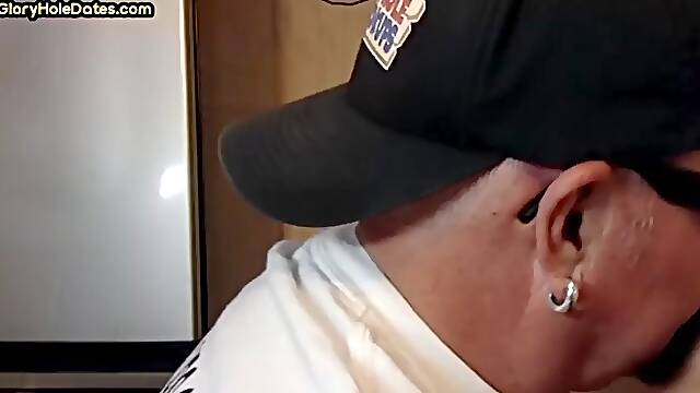 Mature DILF with Gloryhole Glasses Sucks Neighbors Cock