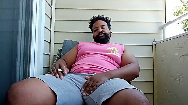 BBC Daddy Strokes Himself to Nut on Balcony