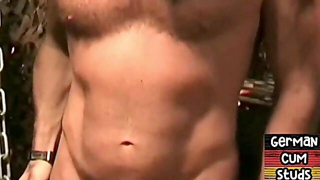 German masked gangbang bottom gets fucked in sling session