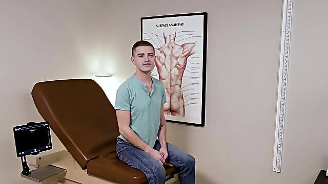 The hung doctor uses ultrasound to show his bare dick in boy