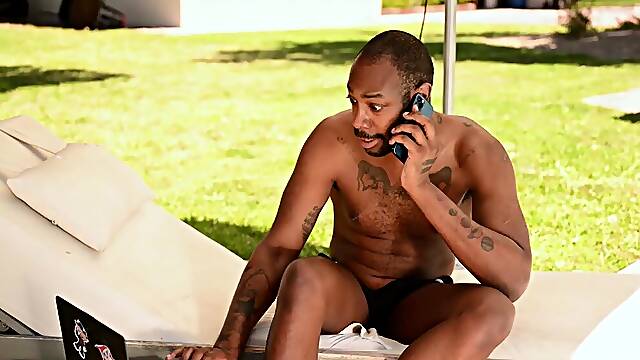 The pool boy ends up giving a blowjob to a stiff BBC