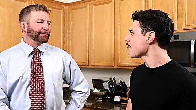 DILF with tattoos caught a teen sniffing his panties