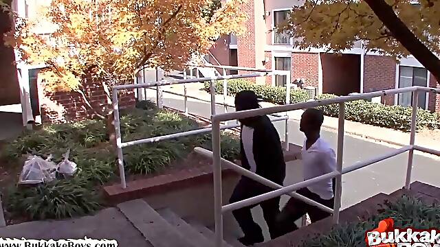 Black hunk learns what bukkake is the proper way