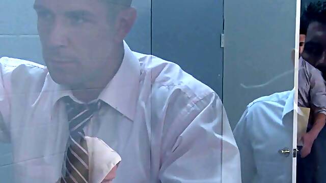 Bukkake stud anally interrogated by muscle jocks