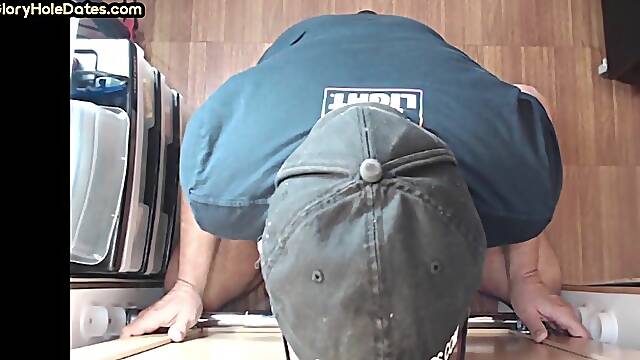 Gloryhole amateur mature gay deepthroats cock in home video