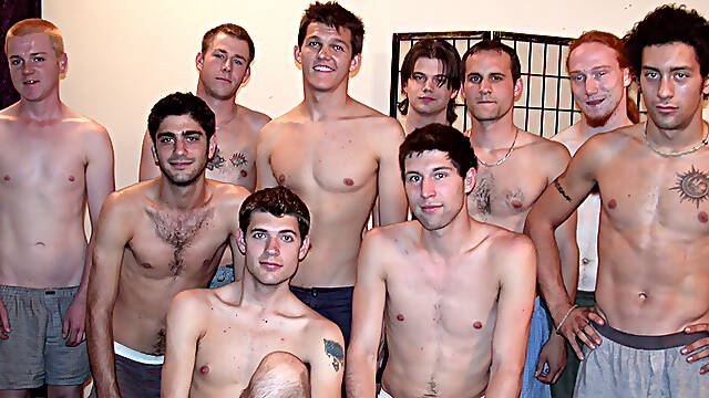 Adam Loren & Aires & Ayley Nyce & Clay Costley & Cody Marsh & Cory Woodall & D.J. in Gay Bukkake Party Scene 3 - Bromo
