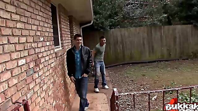 Cute guy gets his first bukkake gangbang