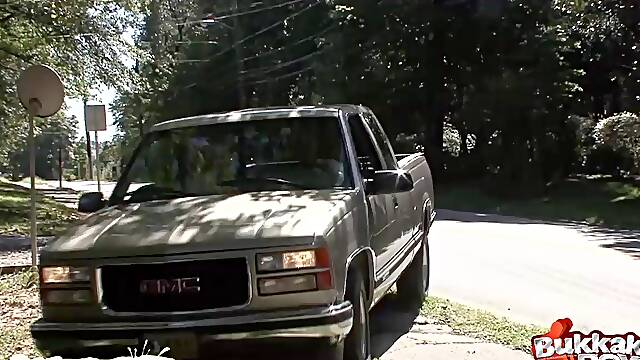 Bareback and Deep throat gangbang for sexy Bukkake Boy