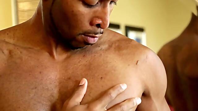 Ebony stud Ramsees jerking his cock