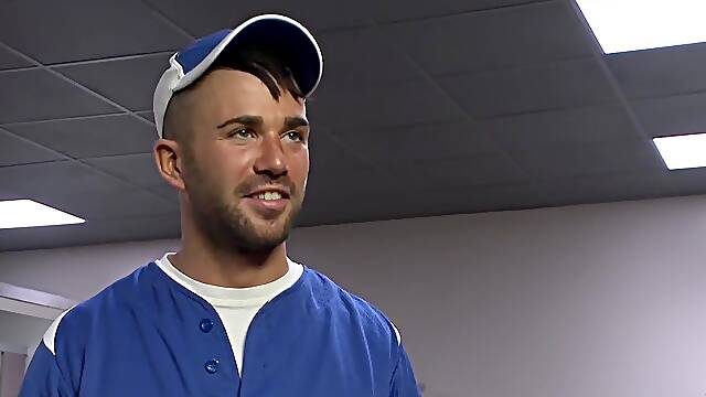 Pitcher becomes catcher - Bound stud takes a baseball bat up his ass!