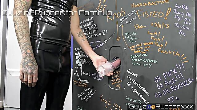 Glory Hole & Cocks In Pumps Feature.two Guys In Rubber & Boots Kiss Jerk & Wank Each Others Cocks