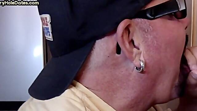 Gloryhole amateur DILF sucks black dick till cum in mouth