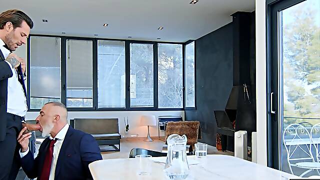 MEN - Papi Kocic Takes The Initiative To Bend Interviewer Adam Franco Over The Conference Table And Tease His Hole