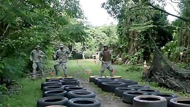 Military black hunk swallows commanders cum