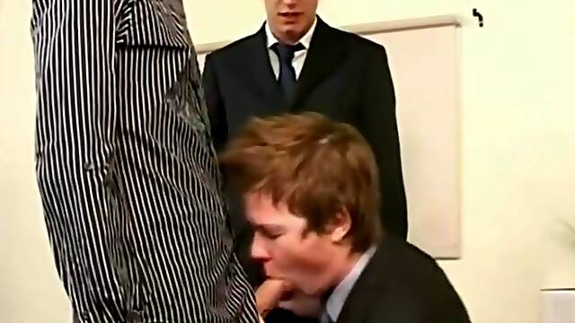 British Threesome Office Blowjob