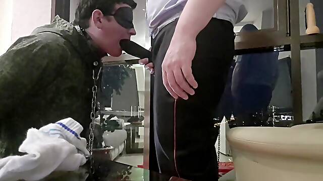 Crazy Hard Bdsm Threesome -young Military Slave And 2 Domins- Piss Slap Spank And Hard Mouth Fuck