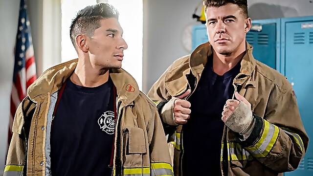 Gay firemen in the locker room