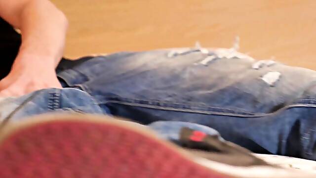 Perverted young guy sniff dirty socks and jerks off solo