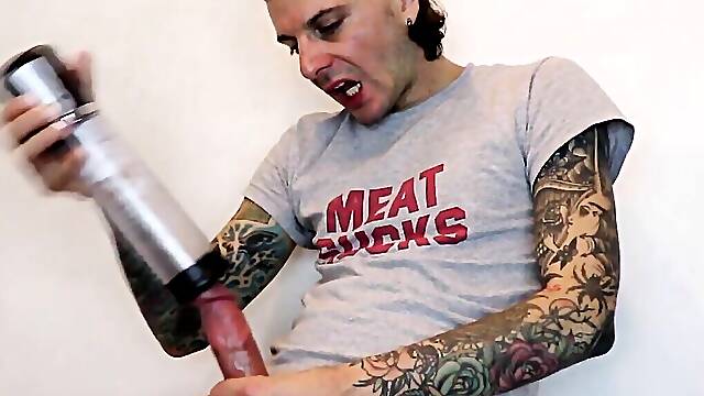 Inked punk amateur jerks off solo and fucks various sex toys