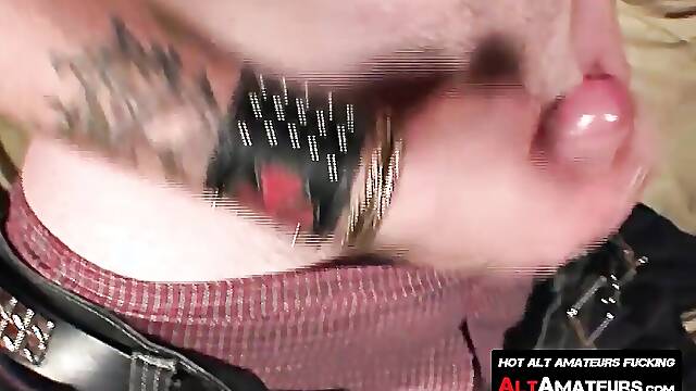 Lusty redhead homosexual punk plays with his hairy cock