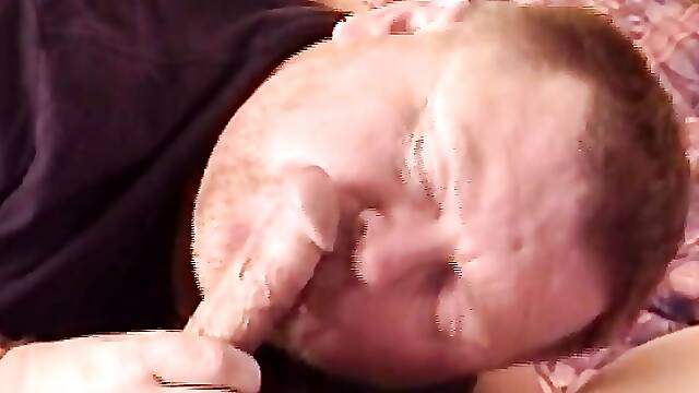 Hot teenage guy receives blowjob from mature fat cock sucker