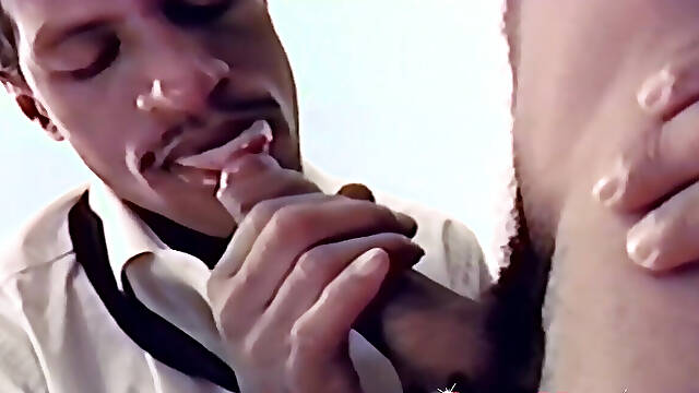 Vintage male covered in cum while stroking his big dick