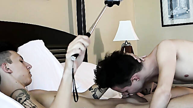 Twinks kissing and barebacks while filming on selfie stick