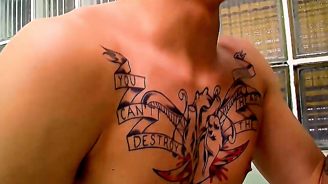 Tattoed twinks Chris Porter and Patrick Kennedy pissing and anal pounding