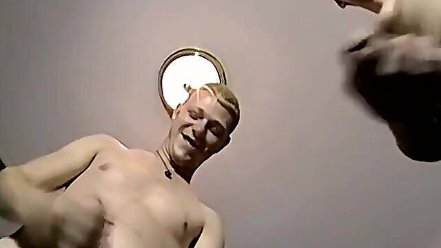 JoeSchmoeXXX.com - Two young twinks get a help from chubby mature gay with expertise