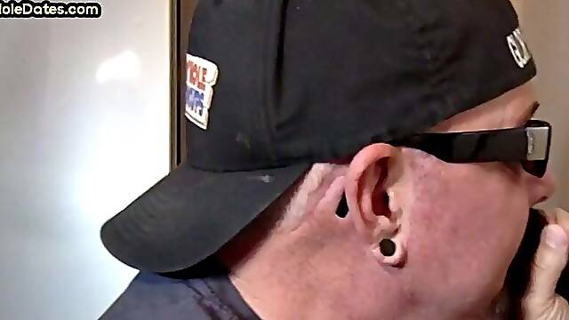 Mature gay man gets gloryhole action after sucking cock