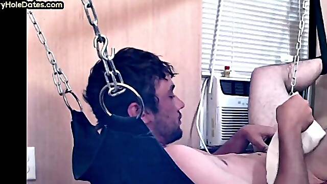 Mature top fucks sling bottom in homemade anal