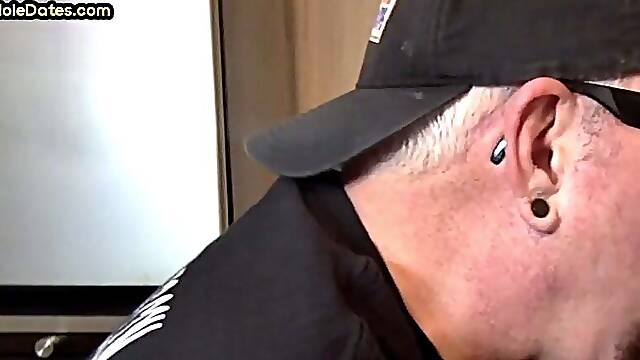 Gaydaddy adores sucking gloryhole cock at his home