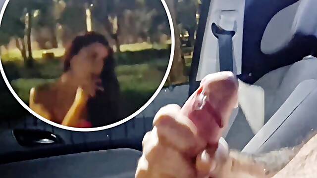 Risky public masturbation for a redhead at the bus stop