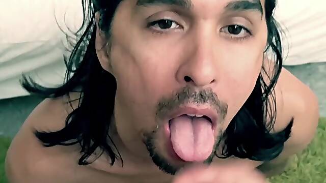 Maxx Stoner deepthroats Guy Criss hairy dick and gets POV warm facial