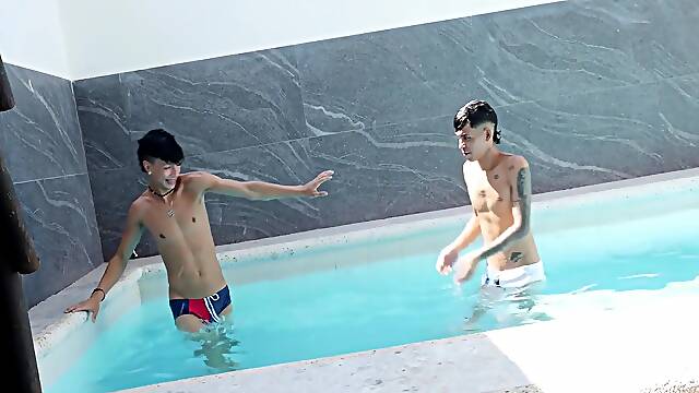 Slim Rich And Sebastian Jed - Poolside Bareback Fucking With Latino Boys Slim &amp; Sebastian