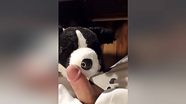 Border Collie Plushie Licks And Makes Onesie Pubby Cum!