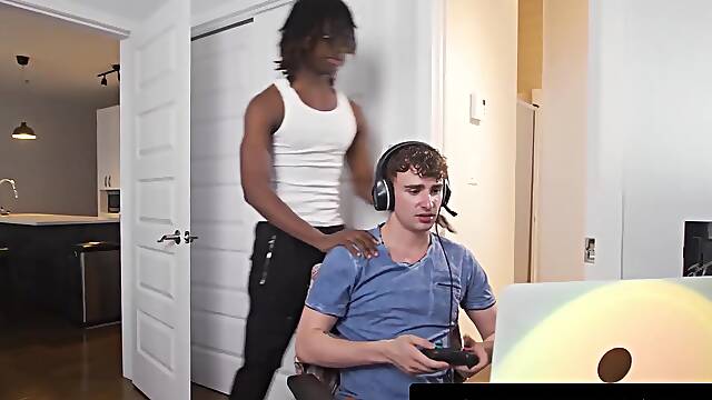 Gamer Ryan Jacobs &amp; Roommate Jade Desire Turn Shoulder Massage Into Jerk Off Session