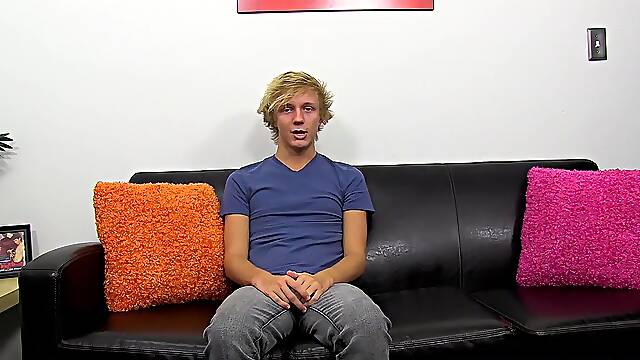 BoyObsession.com - Twink enjoys a nice interview before stroking his big penis hard with delight