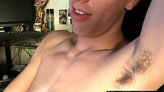 Skinny Atlas Evan strokes his cock till hot sperm fires out