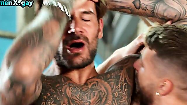 Police inked jock fucks skinny bottom after cocksucking