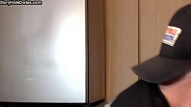 Gloryhole gay enjoys blowing black dick while jerking it